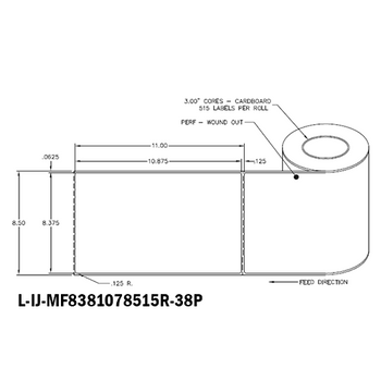 8.375 in W x 10.875 in L IJ Matte Film Labels, 8 in OD, 3 in Core, White, High Performance Permanent Adhesive, Perf, 515 Labels/Roll, 4 Rolls/Case, 1 Case (2,060 Labels), Black Rhino Stock Labels
