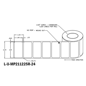 2 in W x 1 in L IJ Matte Paper Labels, 4 in OD, 2 in Core, White, Standard Adhesive, No Perf, 1,225 Labels/Roll, 12 Rolls/Case, 1 Case (14,700 Labels), Black Rhino Preferred
