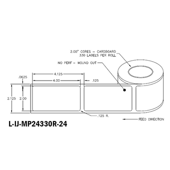 2 in W x 4 in L IJ Matte Paper Labels, 4 in OD, 2 in Core, White, General Purpose Permanent Adhesive, No Perf, 330 Labels/Roll, 12 Rolls/Case, 1 Case (3,960 Labels), Black Rhino Stock Labels