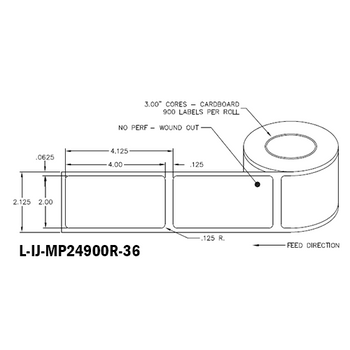 2 in W x 4 in L IJ Matte Paper Labels, 6 in OD, 3 in Core, White, General Purpose Permanent Adhesive, No Perf, 900 Labels/Roll, 4 Rolls/Case, 1 Case (3,600 Labels), Black Rhino Stock Labels
