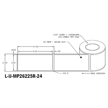 2 in W x 6 in L IJ Matte Paper Labels, 4 in OD, 2 in Core, White, General Purpose Permanent Adhesive, No Perf, 225 Labels/Roll, 12 Rolls/Case, 1 Case (2,700 Labels), Black Rhino Stock Labels