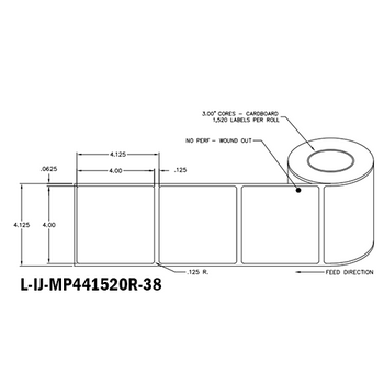 4 in W x 4 in L IJ Matte Paper Labels, 8 in OD, 3 in Core, White, Standard Adhesive, No Perf, 1,520 Labels/Roll, 4 Rolls/Case, 1 Case (6,080 Labels), Black Rhino Preferred