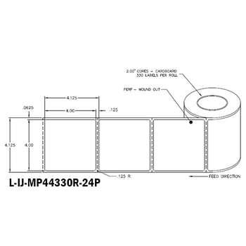 4 in W x 4 in L IJ Matte Paper Labels, 4 in OD, 2 in Core, White, Standard Adhesive, Perf, 330 Labels/Roll, 12 Rolls/Case, 1 Case (3,960 Labels), Black Rhino Preferred