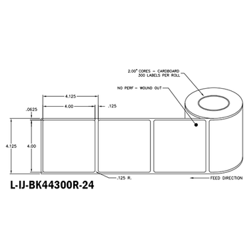 4 in W x 4 in L IJ Matte Film - BS5609 Certified Labels, 4 in OD, 2 in Core, White, Freezer Grade Adhesive, No Perf, 300 Labels/Roll, 12 Rolls/Case, 1 Case (3,600 Labels), Black Rhino Preferred