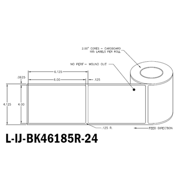 4 in W x 6 in L IJ Matte Film - BS5609 Certified Labels, 4 in OD, 2 in Core, White, High Performance Permanent Adhesive, No Perf, 185 Labels/Roll, 12 Rolls/Case, 1 Case (2,220 Labels), Black Rhino Stock Labels