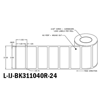 3 in W x 1 in L IJ Matte Film - BS5609 Certified Labels, 4 in OD, 2 in Core, White, High Performance Permanent Adhesive, No Perf, 1,040 Labels/Roll, 12 Rolls/Case, 1 Case (12,480 Labels), Black Rhino Stock Labels