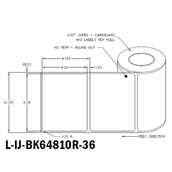 6 in W x 4 in L IJ Matte Film - BS5609 Certified Labels, 6 in OD, 3 in Core, White, High Performance Permanent Adhesive, Perf, 810 Labels/Roll, 4 Rolls/Case, 1 Case (3,240 Labels), Black Rhino Stock Labels