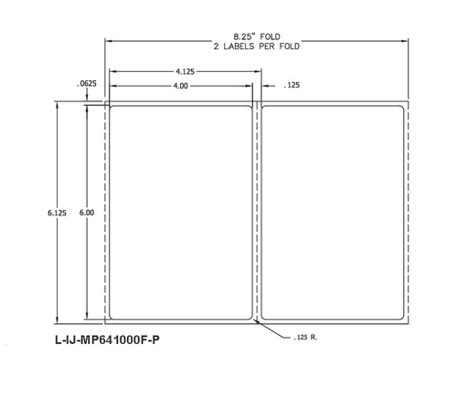 6 in W x 4 in L Matte Paper Inkjet Labels, Fanfold, White, Standard Adhesive, Perf, 1 Stack, 1000 Labels/Stack, 1 Case (1000 labels), Black Rhino Preferred