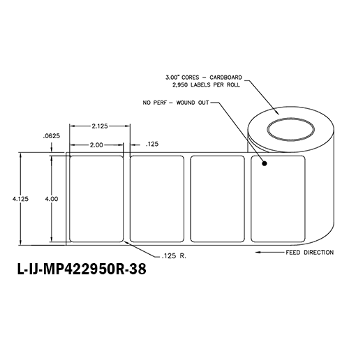 4 in W x 2 in L IJ Matte Paper Labels, 8 in OD, 3 in Core, White, General Purpose Permanent Adhesive, No Perf, 2,950 Labels/Roll, 4 Rolls/Case, 1 Case (11,800 Labels), Black Rhino Stock Labels