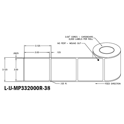 3 in W x 3 in L IJ Matte Paper Labels, 8 in OD, 3 in Core, White, General Purpose Permanent Adhesive, No Perf, 2,000 Labels/Roll, 4 Rolls/Case, 1 Case (8,000 Labels), Black Rhino Stock Labels