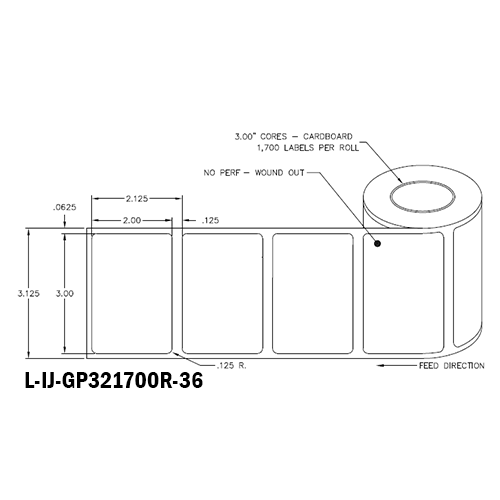 3 in W x 2 in L IJ High-Gloss Paper Labels, 6 in OD, 3 in Core, White, General Purpose Permanent Adhesive, No Perf, 1,700 Labels/Roll, 4 Rolls/Case, 1 Case (6,800 Labels), Black Rhino Stock Labels