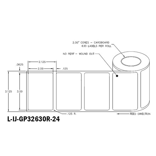 3 in W x 2 in L IJ High-Gloss Paper Labels, 4 in OD, 2 in Core, White, General Purpose Permanent Adhesive, No Perf, 630 Labels/Roll, 12 Rolls/Case, 1 Case (7,560 Labels), Black Rhino Stock Labels