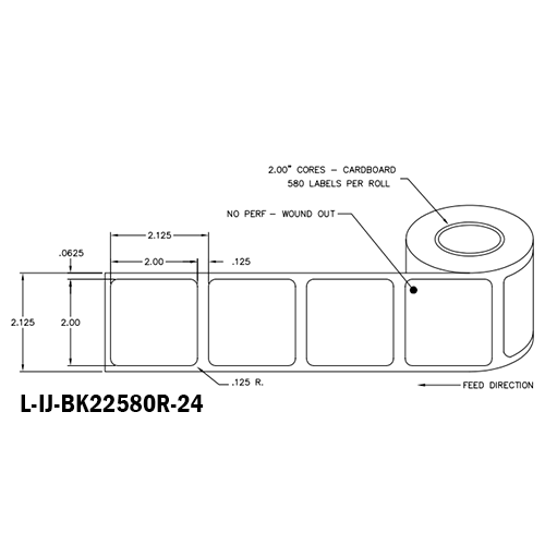 2 in W x 2 in L IJ Matte Film - BS5609 Certified Labels, 4 in OD, 2 in Core, White, Freezer Grade Adhesive, No Perf, 580 Labels/Roll, 12 Rolls/Case, 1 Case (6,960 Labels), Black Rhino Preferred