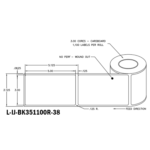 3 in W x 5 in L IJ Matte Film - BS5609 Certified Labels, 8 in OD, 3 in Core, White, Freezer Grade Adhesive, No Perf, 1,100 Labels/Roll, 4 Rolls/Case, 1 Case (4,400 Labels), Black Rhino Preferred