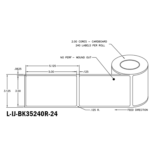 3 in W x 5 in L IJ Matte Film - BS5609 Certified Labels, 4 in OD, 2 in Core, White, Freezer Grade Adhesive, No Perf, 240 Labels/Roll, 12 Rolls/Case, 1 Case (2,880 Labels), Black Rhino Preferred