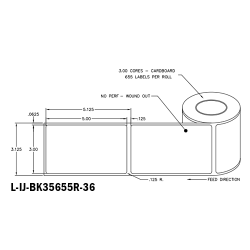 3 in W x 5 in L IJ Matte Film - BS5609 Certified Labels, 6 in OD, 3 in Core, White, High Performance Permanent Adhesive, No Perf, 655 Labels/Roll, 4 Rolls/Case, 1 Case (2,620 Labels), Black Rhino Stock Labels