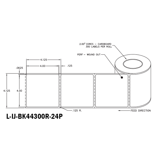 4 in W x 4 in L IJ Matte Film - BS5609 Certified Labels, 4 in OD, 2 in Core, White, Freezer Grade Adhesive, Perf, 300 Labels/Roll, 12 Rolls/Case, 1 Case (3,600 Labels), Black Rhino Preferred