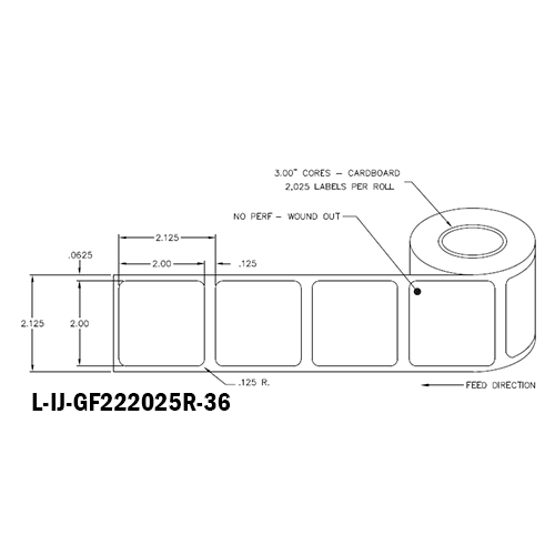 2 in W x 2 in L IJ High-Gloss Film Labels, 6 in OD, 3 in Core, White, General Purpose Permanent Adhesive, No Perf, 2,025 Labels/Roll, 4 Rolls/Case, 1 Case (8,100 Labels), Black Rhino Stock Labels