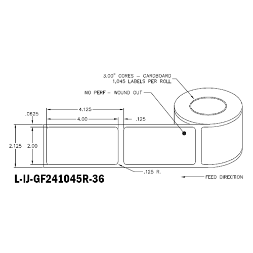 2 in W x 4 in L IJ High-Gloss Film Labels, 6 in OD, 3 in Core, White, General Purpose Permanent Adhesive, No Perf, 1,045 Labels/Roll, 4 Rolls/Case, 1 Case (4,180 Labels), Black Rhino Stock Labels