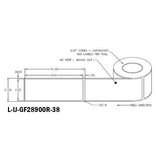 2 in W x 8 in L IJ High-Gloss Film Labels, 8 in OD, 3 in Core, White, General Purpose Permanent Adhesive, No Perf, 900 Labels/Roll, 4 Rolls/Case, 1 Case (3,600 Labels), Black Rhino Stock Labels