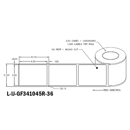 3 in W x 4 in L IJ High-Gloss Film Labels, 6 in OD, 3 in Core, White, General Purpose Permanent Adhesive, No Perf, 1,045 Labels/Roll, 4 Rolls/Case, 1 Case (4,180 Labels), Black Rhino Stock Labels
