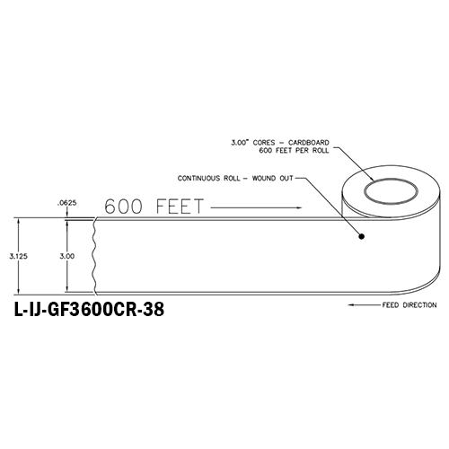 3 in W x 600 ft L IJ High-Gloss Film Continuous Roll, 8 in OD, 3 in Core, White, General Purpose Permanent Adhesive, No Perf, 600 Feet/Roll, 4 Rolls/Case, 1 Case (2,400 Feet), Black Rhino Stock Labels