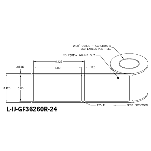 3 in W x 6 in L IJ High-Gloss Film Labels, 4 in OD, 2 in Core, White, General Purpose Permanent Adhesive, No Perf, 260 Labels/Roll, 12 Rolls/Case, 1 Case (3,120 Labels), Black Rhino Stock Labels