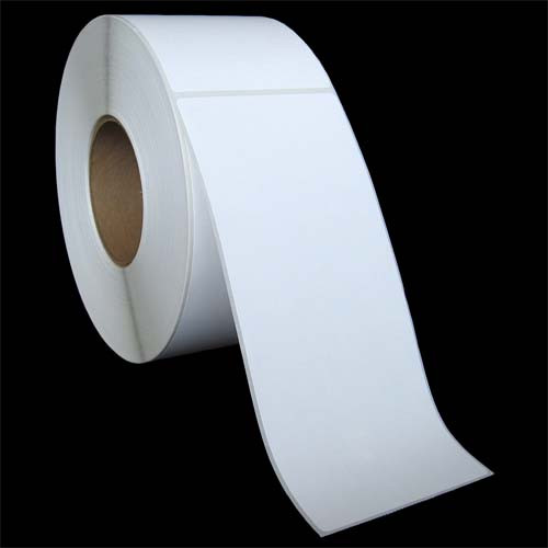 3 in W x 8 in L IJ High-Gloss Film Labels, 6 in OD, 3 in Core, White, General Purpose Permanent Adhesive, No Perf, 530 Labels/Roll, 4 Rolls/Case, 1 Case (2,120 Labels), Black Rhino Stock Labels