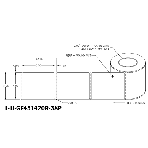 4 in W x 5 in L IJ High-Gloss Film Labels, 8 in OD, 3 in Core, White, General Purpose Permanent Adhesive, Perf, 1,420 Labels/Roll, 4 Rolls/Case, 1 Case (5,680 Labels), Black Rhino Stock Labels