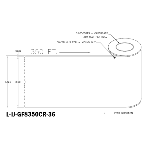 8 in W x 350 ft L IJ High-Gloss Film Continuous Roll, 6 in OD, 3 in Core, White, General Purpose Permanent Adhesive, No Perf, 350 Feet/Roll, 4 Rolls/Case, 1 Case (1,400 Feet), Black Rhino Stock Labels