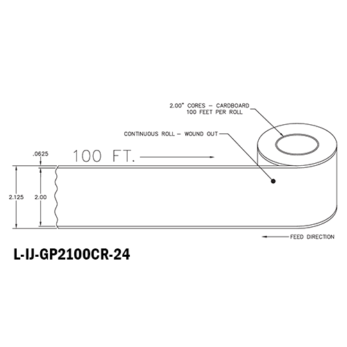 2 in W x 100 ft L IJ High-Gloss Paper Continuous Roll, 4 in OD, 2 in Core, White, General Purpose Permanent Adhesive, No Perf, 100 Feet/Roll, 12 Rolls/Case, 1 Case (1,200 Feet), Black Rhino Stock Labels