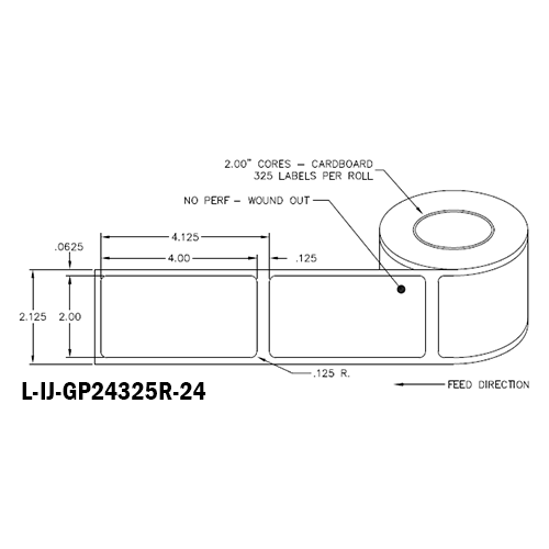 2 in W x 4 in L IJ High-Gloss Paper Labels, 4 in OD, 2 in Core, White, General Purpose Permanent Adhesive, No Perf, 325 Labels/Roll, 12 Rolls/Case, 1 Case (3,900 Labels), Black Rhino Stock Labels