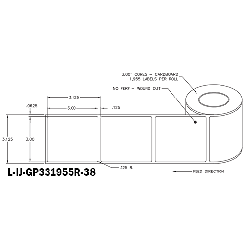 3 in W x 3 in L IJ High-Gloss Paper Labels, 8 in OD, 3 in Core, White, General Purpose Permanent Adhesive, No Perf, 1,955 Labels/Roll, 4 Rolls/Case, 1 Case (7,820 Labels), Black Rhino Stock Labels