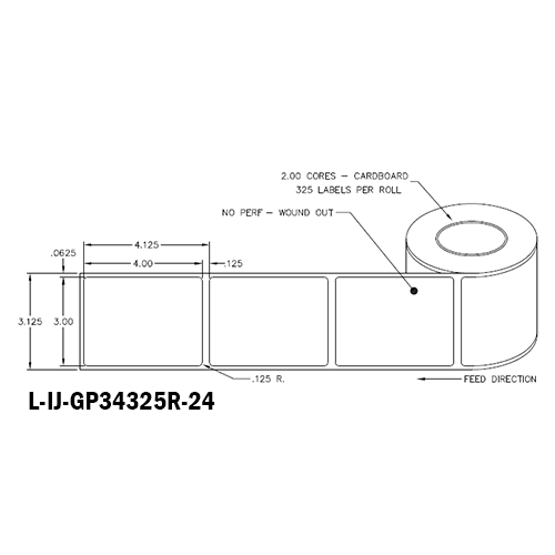 3 in W x 4 in L IJ High-Gloss Paper Labels, 4 in OD, 2 in Core, White, General Purpose Permanent Adhesive, No Perf, 325 Labels/Roll, 12 Rolls/Case, 1 Case (3,900 Labels), Black Rhino Stock Labels