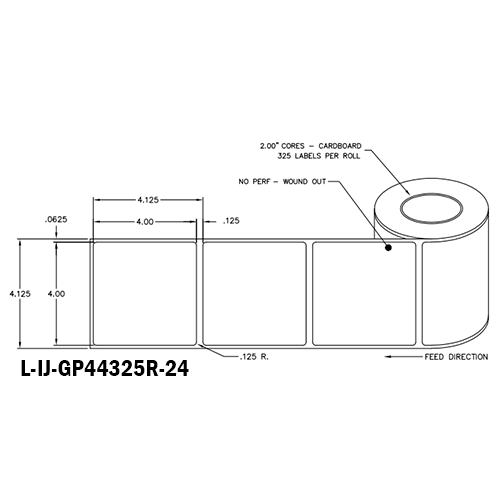 4 in W x 4 in L IJ High-Gloss Paper Labels, 4 in OD, 2 in Core, White, General Purpose Permanent Adhesive, No Perf, 325 Labels/Roll, 12 Rolls/Case, 1 Case (3,900 Labels), Black Rhino Stock Labels