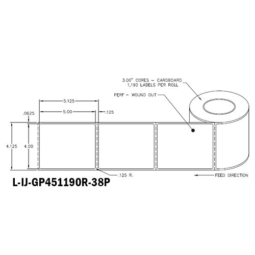 4 in W x 5 in L IJ High-Gloss Paper Labels, 8 in OD, 3 in Core, White, General Purpose Permanent Adhesive, Perf, 1,190 Labels/Roll, 4 Rolls/Case, 1 Case (4,760 Labels), Black Rhino Stock Labels