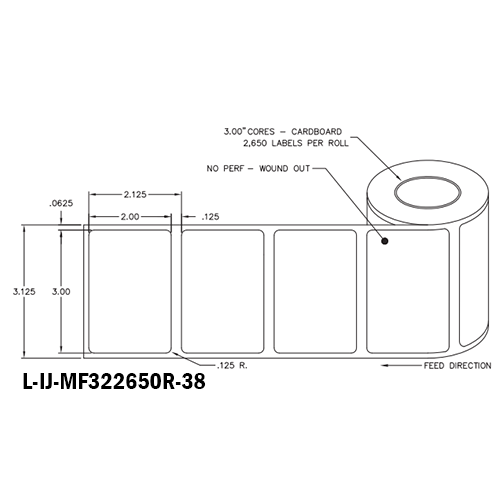 3 in W x 2 in L IJ Matte Film Labels, 8 in OD, 3 in Core, White, High Performance Permanent Adhesive, No Perf, 2,650 Labels/Roll, 4 Rolls/Case, 1 Case (10,600 Labels), Black Rhino Stock Labels