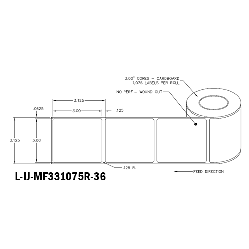 3 in W x 3 in L IJ Matte Film Labels, 6 in OD, 3 in Core, White, High Performance Permanent Adhesive, No Perf, 1,075 Labels/Roll, 4 Rolls/Case, 1 Case (4,300 Labels), Black Rhino Stock Labels