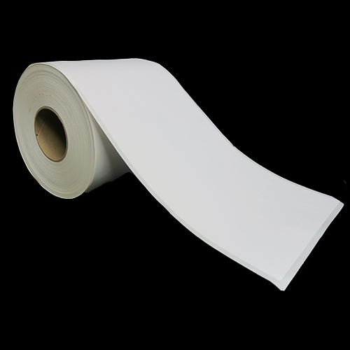 8.375 in W x 16.875 in L IJ Matte Film Labels, 6 in OD, 3 in Core, White, High Performance Permanent Adhesive, Perf, 185 Labels/Roll, 4 Rolls/Case, 1 Case (740 Labels), Black Rhino Stock Labels
