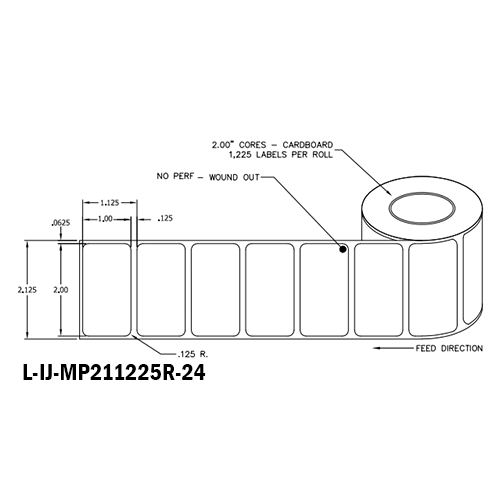 2 in W x 1 in L IJ Matte Paper Labels, 4 in OD, 2 in Core, White, General Purpose Permanent Adhesive, No Perf, 1,225 Labels/Roll, 12 Rolls/Case, 1 Case (14,700 Labels), Black Rhino Stock Labels