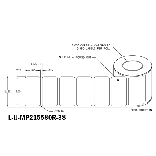 2 in W x 1 in L IJ Matte Paper Labels, 8 in OD, 3 in Core, White, General Purpose Permanent Adhesive, No Perf, 5,580 Labels/Roll, 4 Rolls/Case, 1 Case (22,320 Labels), Black Rhino Stock Labels
