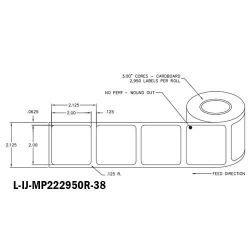 2 in W x 2 in L IJ Matte Paper Labels, 8 in OD, 3 in Core, White, General Purpose Permanent Adhesive, No Perf, 2,950 Labels/Roll, 4 Rolls/Case, 1 Case (11,800 Labels), Black Rhino Stock Labels