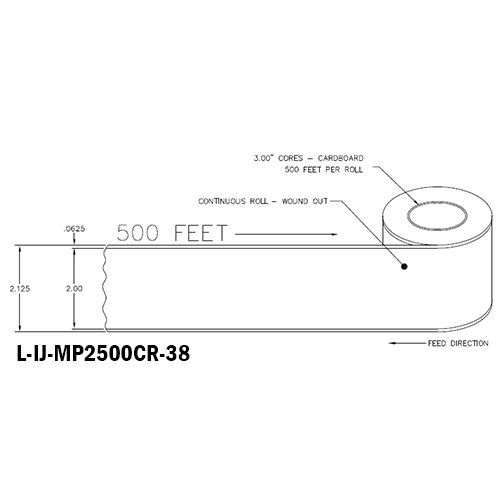 2 in W x 500 ft L IJ Matte Paper Continuous Roll, 8 in OD, 3 in Core, White, General Purpose Permanent Adhesive, No Perf, 500 Feet/Roll, 4 Rolls/Case, 1 Case (2,000 Feet), Black Rhino Stock Labels