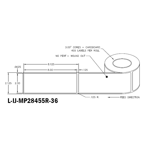 2 in W x 8 in L IJ Matte Paper Labels, 6 in OD, 3 in Core, White, General Purpose Permanent Adhesive, No Perf, 455 Labels/Roll, 4 Rolls/Case, 1 Case (1,820 Labels), Black Rhino Stock Labels