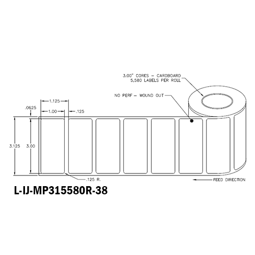 3 in W x 1 in L IJ Matte Paper Labels, 8 in OD, 3 in Core, White, General Purpose Permanent Adhesive, No Perf, 5,580 Labels/Roll, 4 Rolls/Case, 1 Case (22,320 Labels), Black Rhino Stock Labels