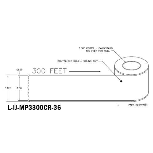 3 in W x 300 ft L IJ Matte Paper Continuous Roll, 6 in OD, 3 in Core, White, General Purpose Permanent Adhesive, No Perf, 300 Feet/Roll, 4 Rolls/Case, 1 Case (1,200 Feet), Black Rhino Stock Labels