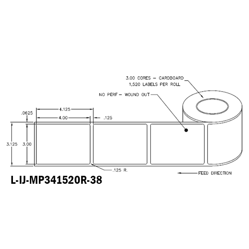 3 in W x 4 in L IJ Matte Paper Labels, 8 in OD, 3 in Core, White, General Purpose Permanent Adhesive, No Perf, 1,520 Labels/Roll, 4 Rolls/Case, 1 Case (6,080 Labels), Black Rhino Stock Labels