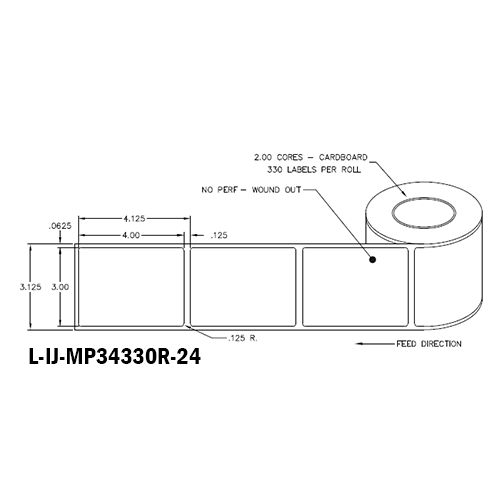 3 in W x 4 in L IJ Matte Paper Labels, 4 in OD, 2 in Core, White, General Purpose Permanent Adhesive, No Perf, 330 Labels/Roll, 12 Rolls/Case, 1 Case (3,960 Labels), Black Rhino Stock Labels