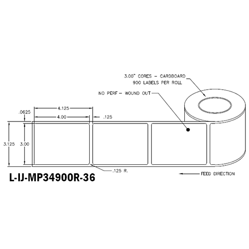 3 in W x 4 in L IJ Matte Paper Labels, 6 in OD, 3 in Core, White, General Purpose Permanent Adhesive, No Perf, 900 Labels/Roll, 4 Rolls/Case, 1 Case (3,600 Labels), Black Rhino Stock Labels