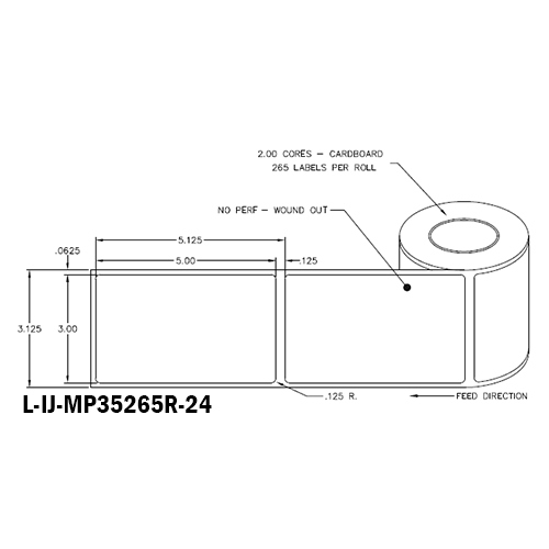 3 in W x 5 in L IJ Matte Paper Labels, 4 in OD, 2 in Core, White, General Purpose Permanent Adhesive, No Perf, 265 Labels/Roll, 12 Rolls/Case, 1 Case (3,180 Labels), Black Rhino Stock Labels